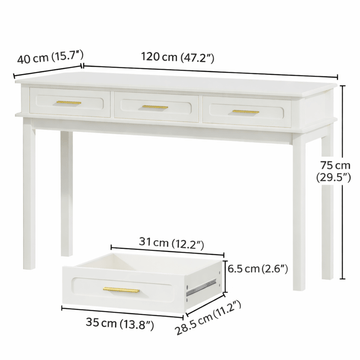 Cream White Vanity Desk with 3 Drawers - TAITIY