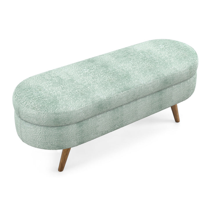 Cyan Ottoman Oval Storage Bench with Rubber Wood Legs, Gray Fabric, 43.5'x16'x16' - TAITIY