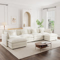 U-Shape Sectional Sofa, 4-Seat — White Chenille