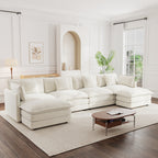 U-Shape Sectional Sofa, 4-Seat — White Chenille