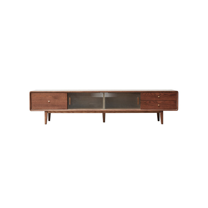 Walnut Oak TV Cabinet with Glass Doors
