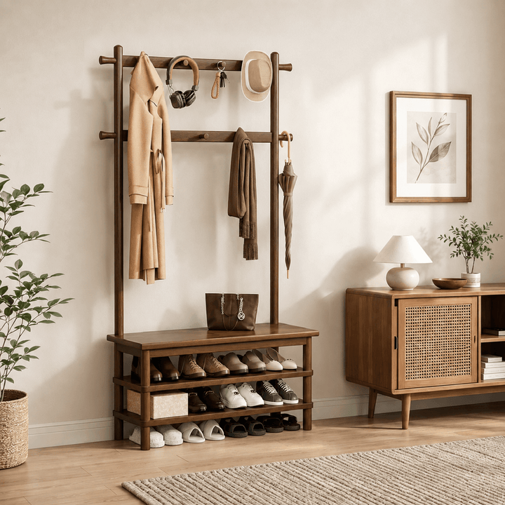 Hall Tree with Shoe Bench — 11 Hooks - TAITIY