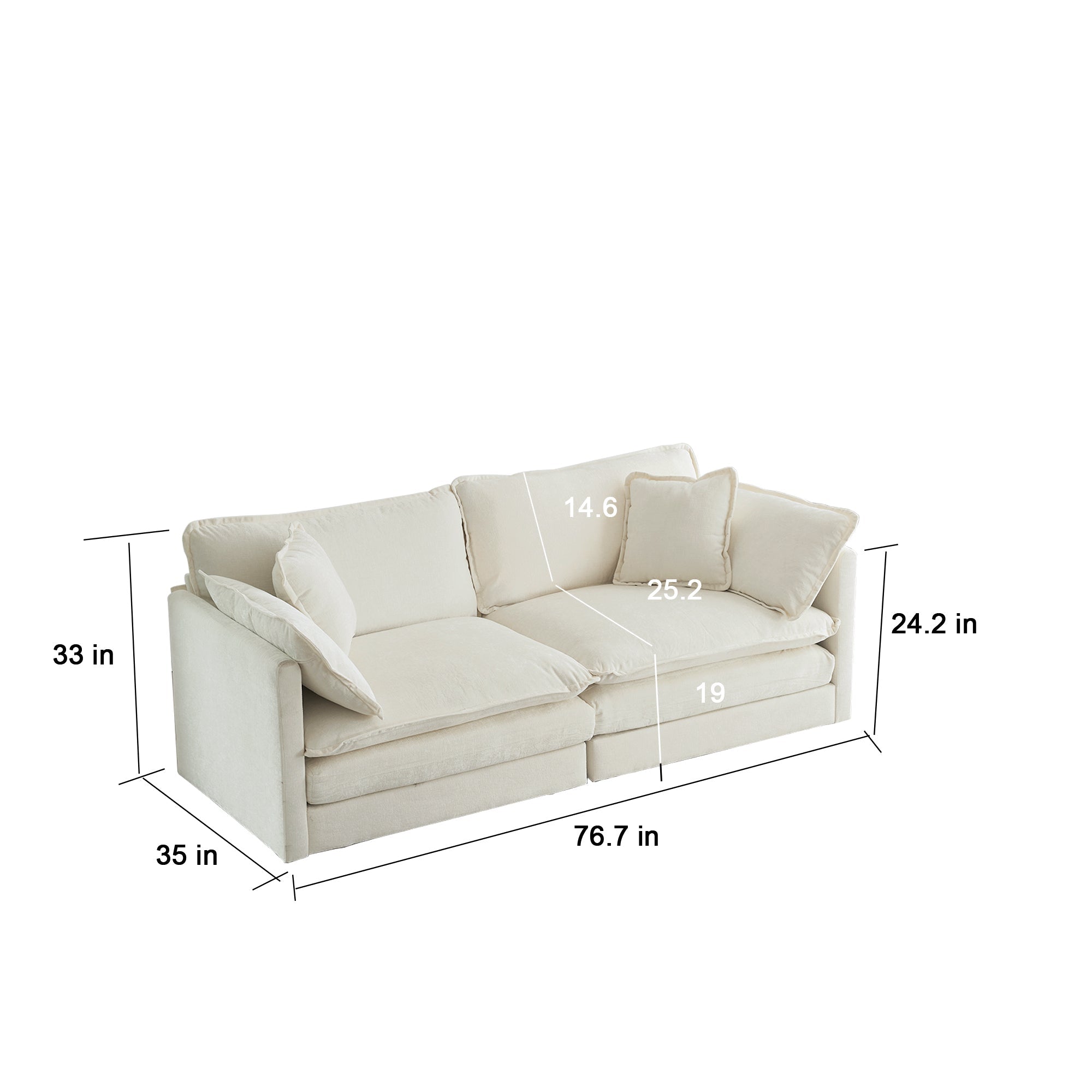 L - Shaped Modular Loveseat with Ottoman — White Chenille - TAITIY