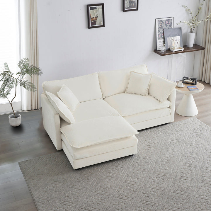 L - Shaped Modular Loveseat with Ottoman — White Chenille - TAITIY