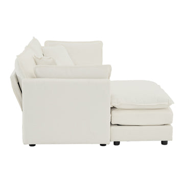L - Shaped Modular Loveseat with Ottoman — White Chenille - TAITIY