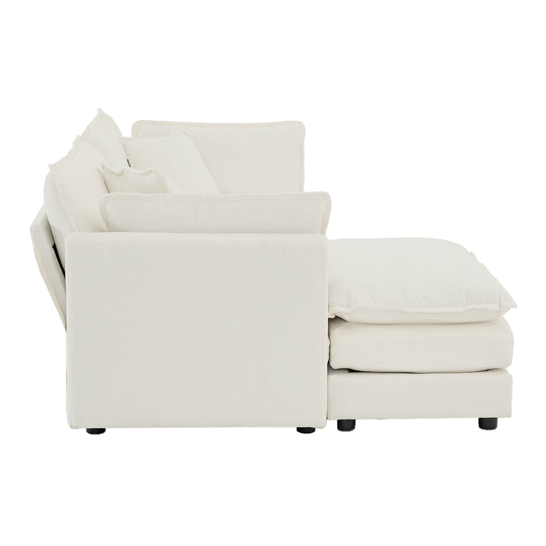 L - Shaped Modular Loveseat with Ottoman — White Chenille - TAITIY