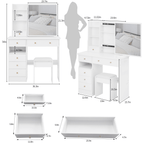Makeup Vanity Set — White, with Sliding Mirror & Cushioned Stool - TAITIY