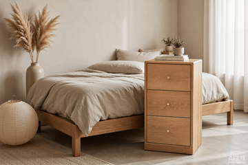 Minimalist Oak Bedside Table with Drawers - TAITIY