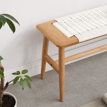 Oak Dining Bench with Cane Seat – White - TAITIY