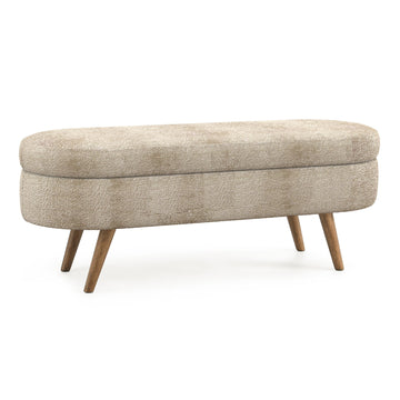 Ottoman Oval Storage Bench with Rubber Wood Legs, Gray Fabric, 43.5'x16'x16' - TAITIY