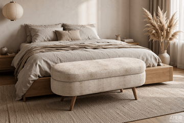 Ottoman Oval Storage Bench with Rubber Wood Legs, Gray Fabric - TAITIY
