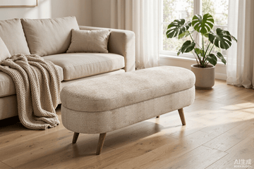 Ottoman Oval Storage Bench with Rubber Wood Legs, Gray Fabric - TAITIY