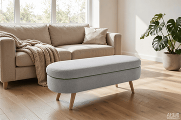 Ottoman Oval Storage Bench with Rubber Wood Legs, Grey Linen - TAITIY