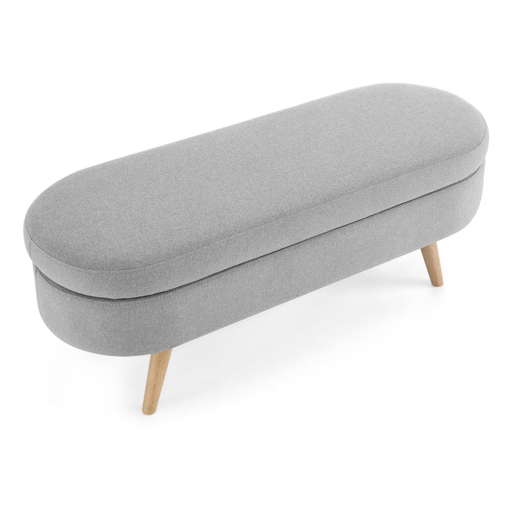 Ottoman Oval Storage Bench with Rubber Wood Legs, Grey Linen, 43.5'x16'x16' - TAITIY