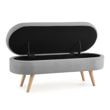Ottoman Oval Storage Bench with Rubber Wood Legs, Grey Linen, 43.5'x16'x16' - TAITIY