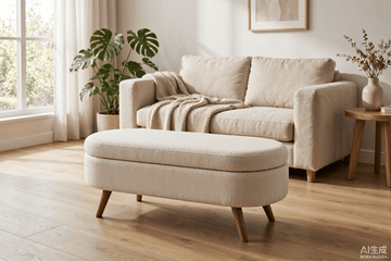Ottoman Oval Storage Bench,Rubber Wood Legs, Beige - TAITIY