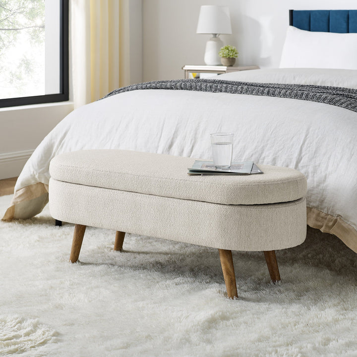 Ottoman Oval Storage Bench,Rubber Wood Legs, Beige(43.5'x16'x16') - TAITIY