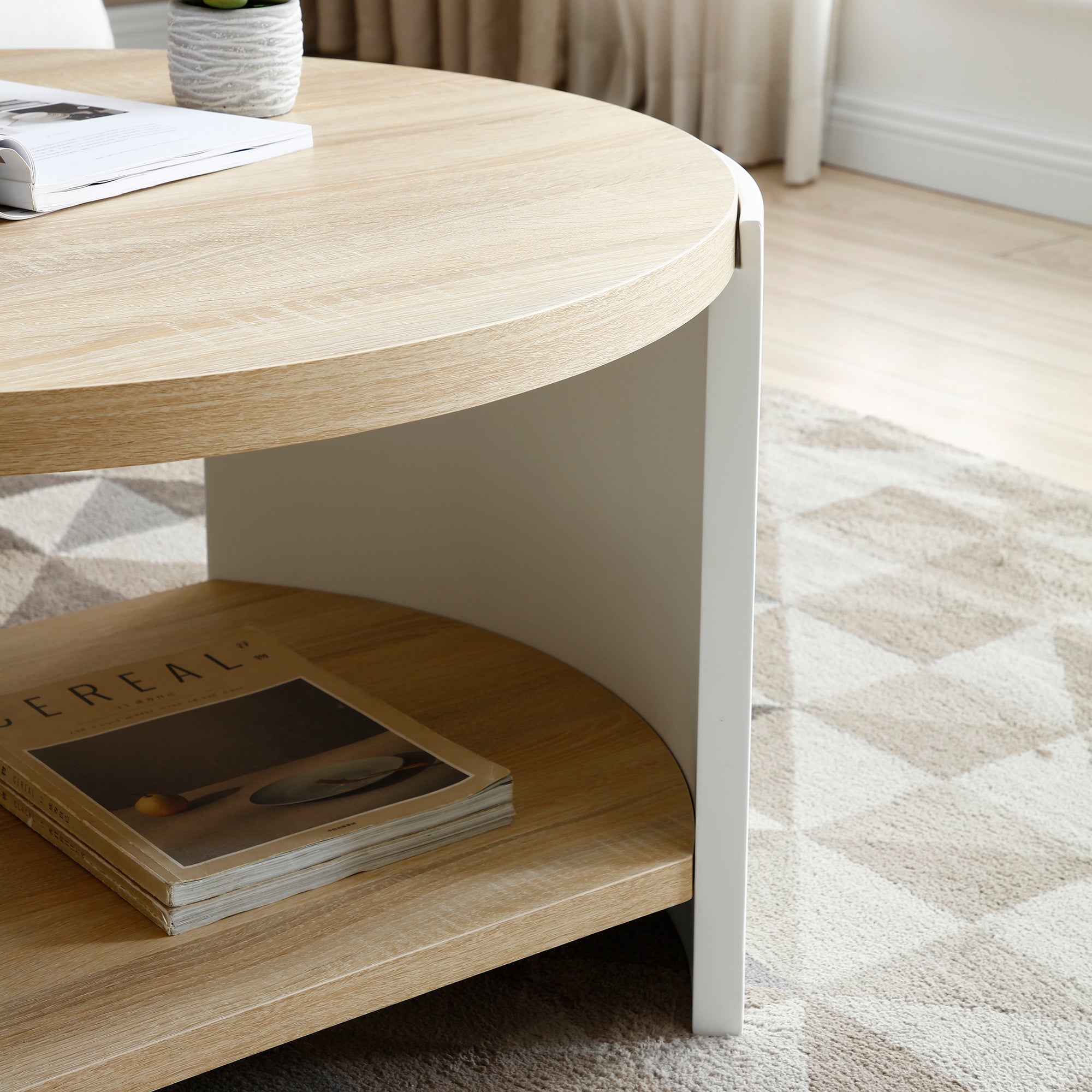 Oval Coffee Table 2 - Tier — White & Natural - TAITIY