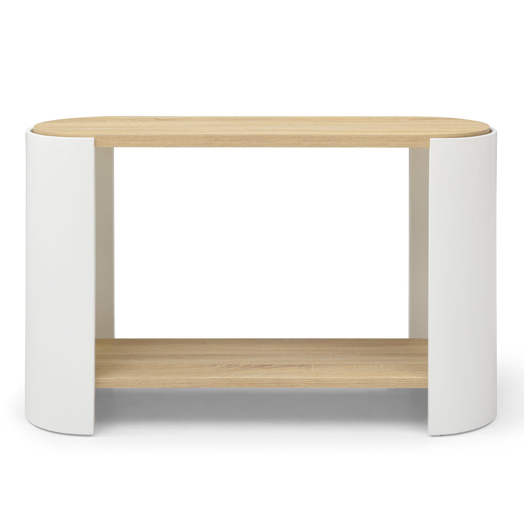 Oval Coffee Table 2 - Tier — White & Natural - TAITIY