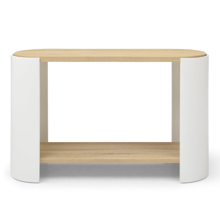 Oval Coffee Table 2 - Tier — White & Natural - TAITIY