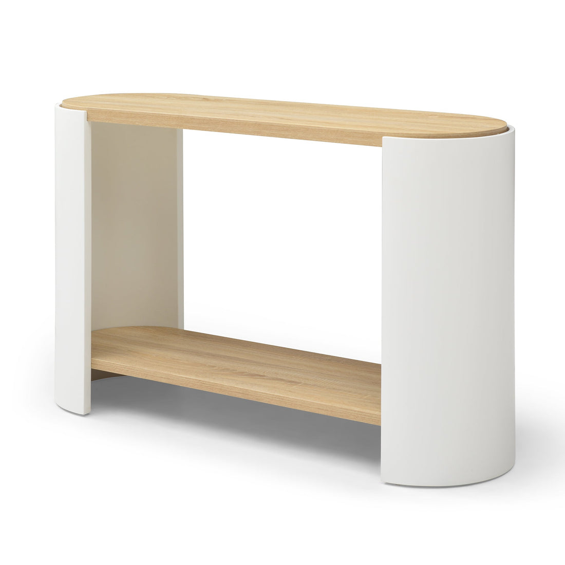 Oval Coffee Table 2 - Tier — White & Natural - TAITIY