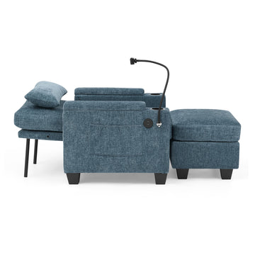 Recliner Sofa Chair with Storage Ottoman — Blue - TAITIY