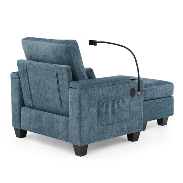 Recliner Sofa Chair with Storage Ottoman — Blue - TAITIY
