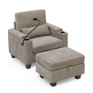 Recliner Sofa Chair with Storage Ottoman — Brown - TAITIY