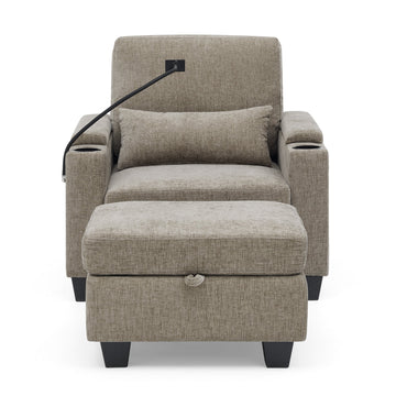 Recliner Sofa Chair with Storage Ottoman — Brown - TAITIY