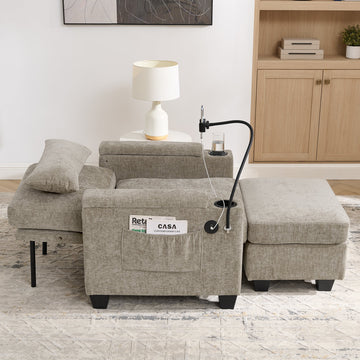 Recliner Sofa Chair with Storage Ottoman — Brown - TAITIY
