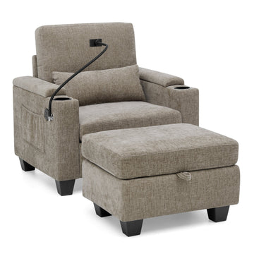 Recliner Sofa Chair with Storage Ottoman — Brown - TAITIY