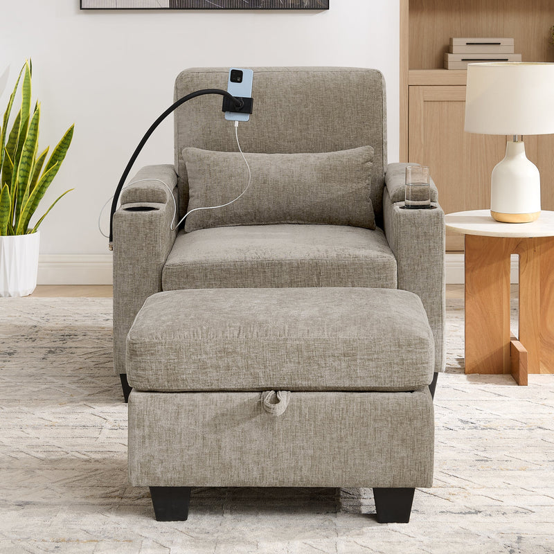 Recliner Sofa Chair with Storage Ottoman — Brown - TAITIY