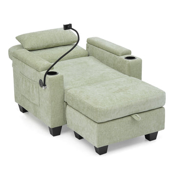 Recliner Sofa Chair with Storage Ottoman — Cyan - TAITIY