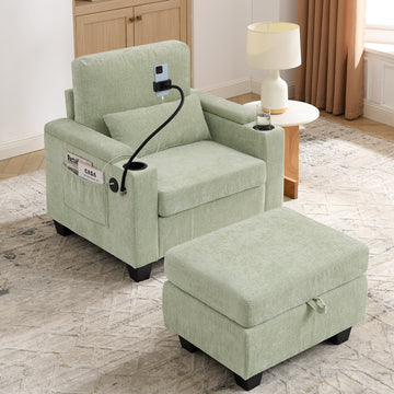 Recliner Sofa Chair with Storage Ottoman — Cyan - TAITIY