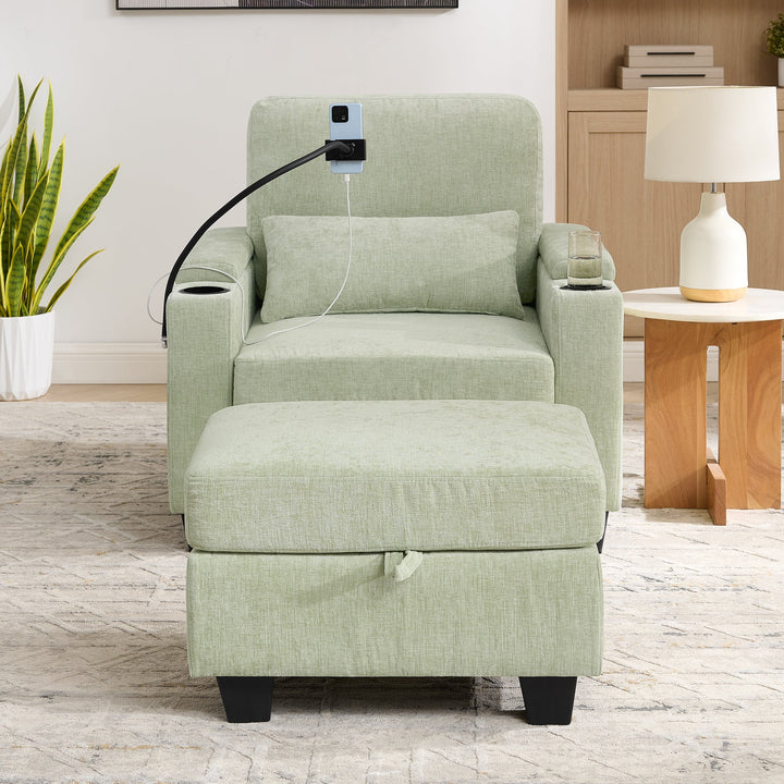 Recliner Sofa Chair with Storage Ottoman — Cyan - TAITIY