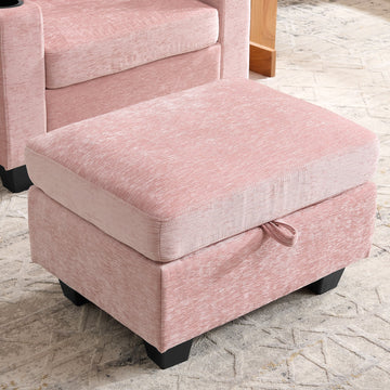 Recliner Sofa Chair with Storage Ottoman — Pink - TAITIY