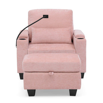 Recliner Sofa Chair with Storage Ottoman — Pink - TAITIY