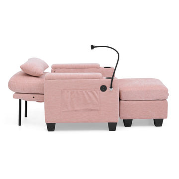Recliner Sofa Chair with Storage Ottoman — Pink - TAITIY