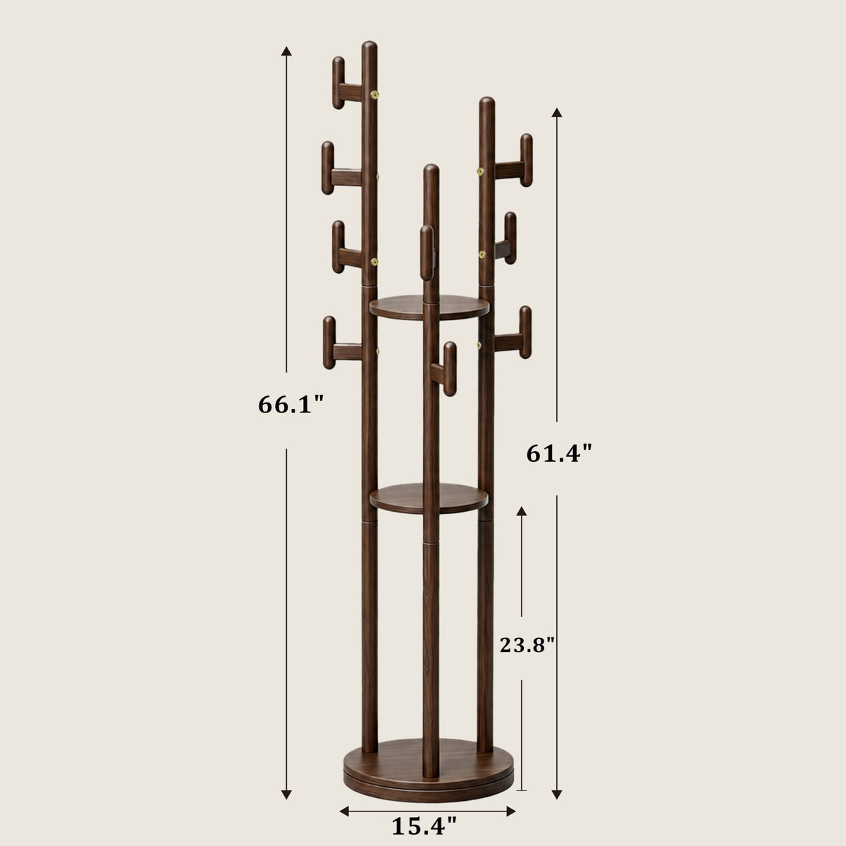 Rotary Coat Rack Solid Wood 9 Hooks & 3 Shelves dimensions