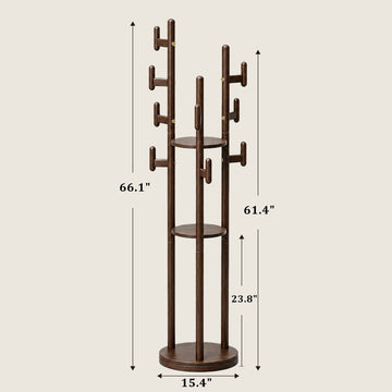 Rotary Coat Rack Solid Wood 9 Hooks & 3 Shelves - TAITIY