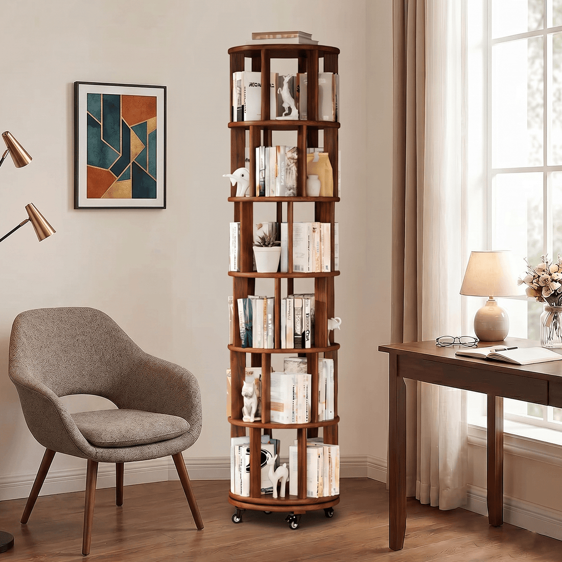 Rotating Bookshelf — Solid Wood, 6 - Tier 360° - TAITIY