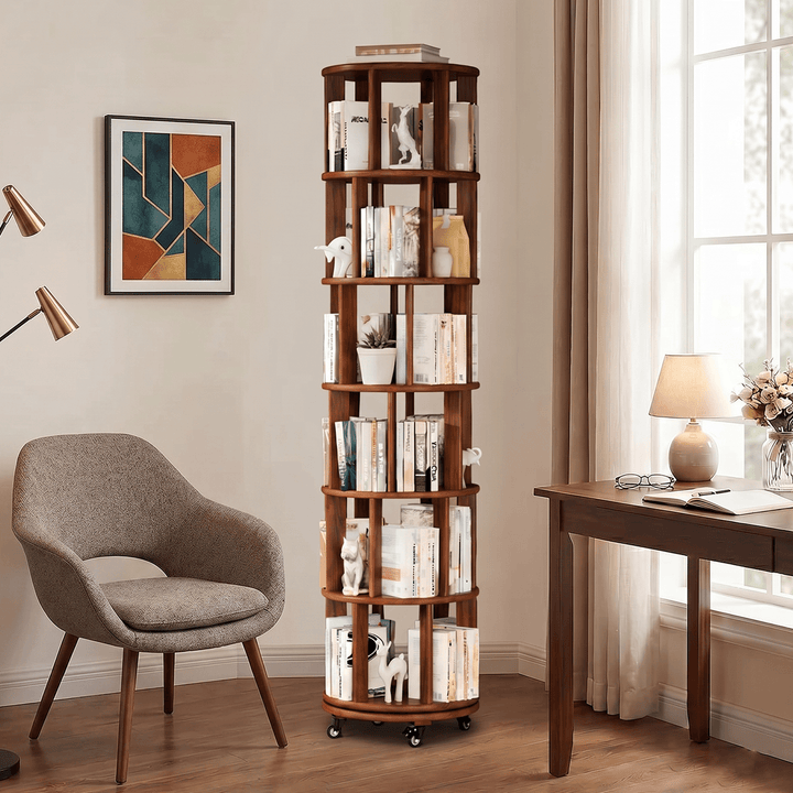 Rotating Bookshelf — Solid Wood, 6 - Tier 360° - TAITIY