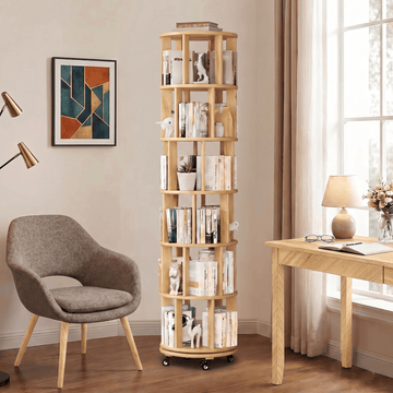 Rotating Bookshelf — Solid Wood, 6-Tier 360° - TAITIY