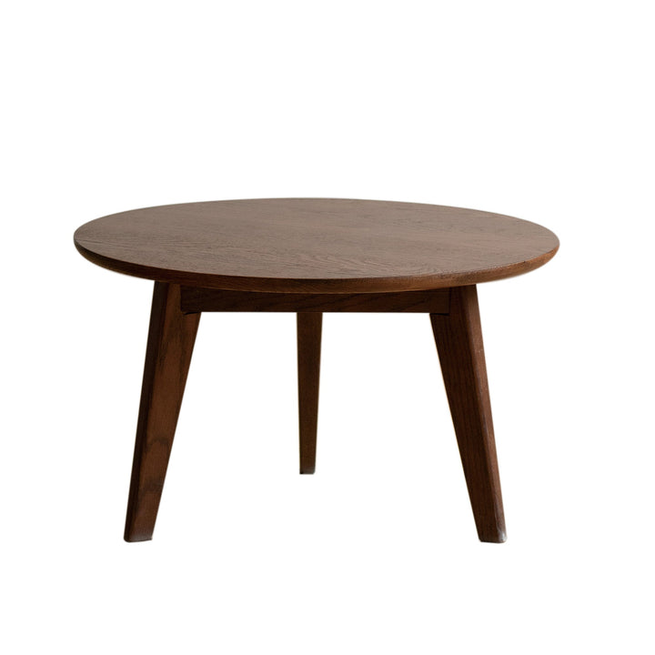 Round Solid Oak Wood Top Coffee Table Walnut - TAITIY