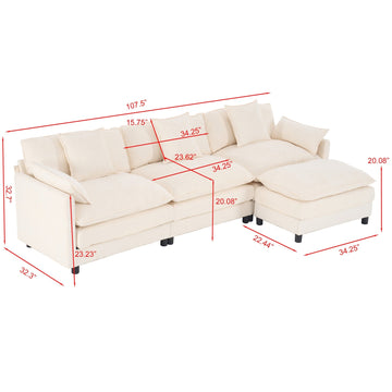 Sectional Sofa with Ottoman, 4-Seat - TAITIY