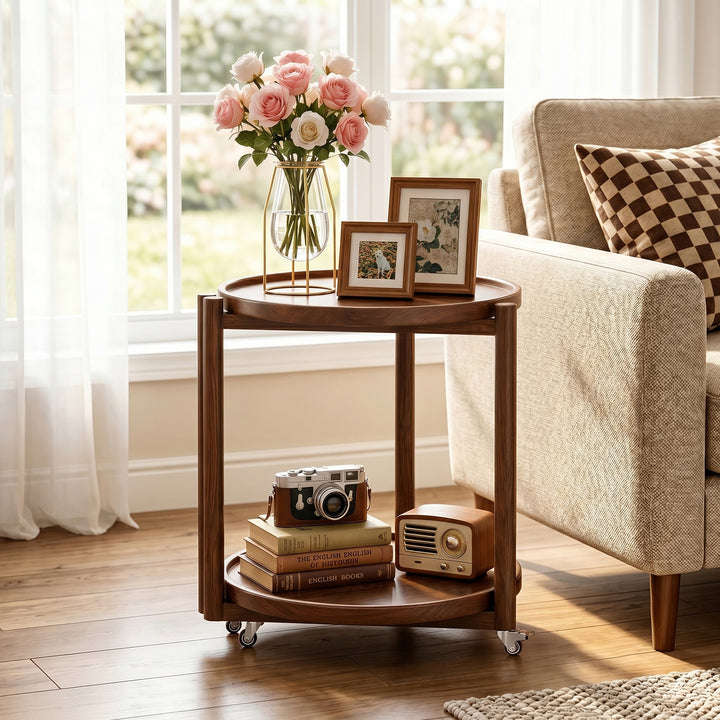 Rolling Side Table with Wheels-15.7"D