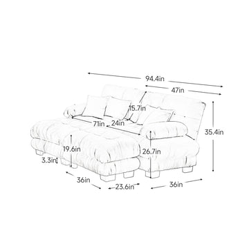 Sofa with 2 Ottomans, 2-Seat - TAITIY