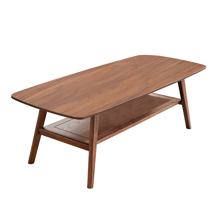 Solid Oak Center Table with Storage Shelf – Walnut, 100×50×44 cm - TAITIY