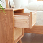 Solid Oak Nightstand — Natural, Rattan Drawer - TAITIY