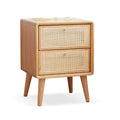 Solid Oak Nightstand — Natural, Rattan Drawer - TAITIY